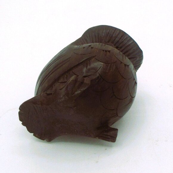 Vtg Hand-Carved Wooden Owl Dark Brown Figurine Deco Mini 2" - Picture 2 of 5